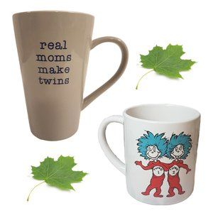 Set of 2 Vintage Mugs "Real Moms Make Twins" and Dr. Seuss Thing 1 and Thing 2